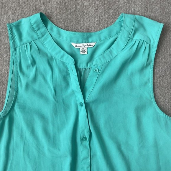 American Eagle Shirt Womens Small Teal Green Button Down Sleeveless Tank Top - Picture 2 of 7